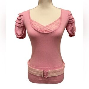 Dept Ruffled Short Sleeve Shirt with Belt Loop Size Small Casual & Trendy